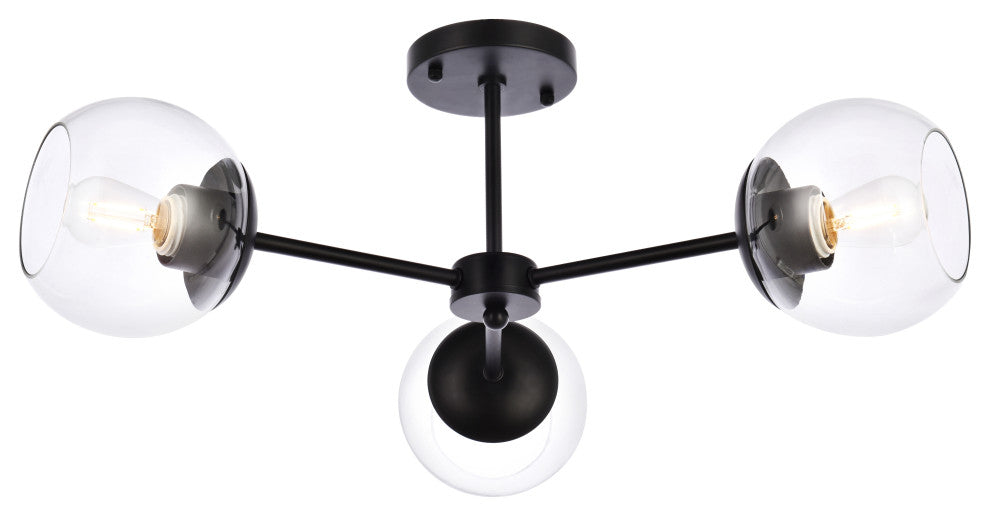 Brooke 26" Flush Mount, Black With Clear Shade