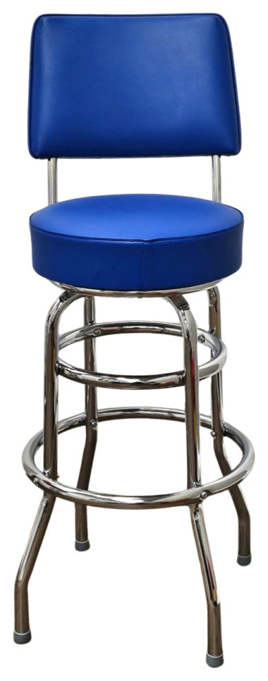 Retro Home Double Ring Upholstered 30" Swivel Bar Stool with Back, Blue