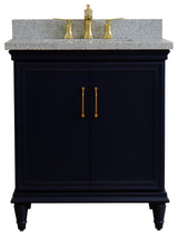 31" Single Vanity, Blue Finish With Gray Granite And Rectangle Sink
