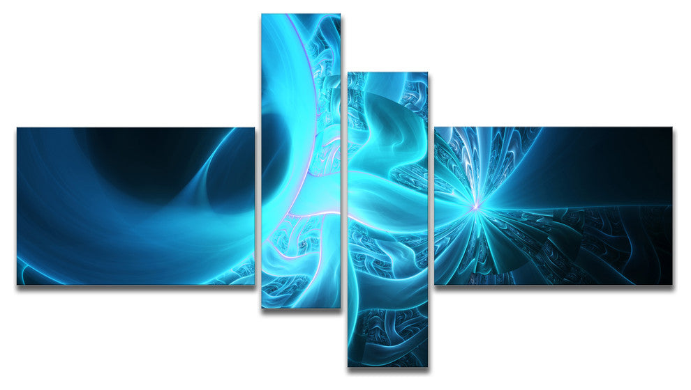 Shining Bright Blue on Black, Abstract Wall Art Canvas, 60"x32", 4 panels