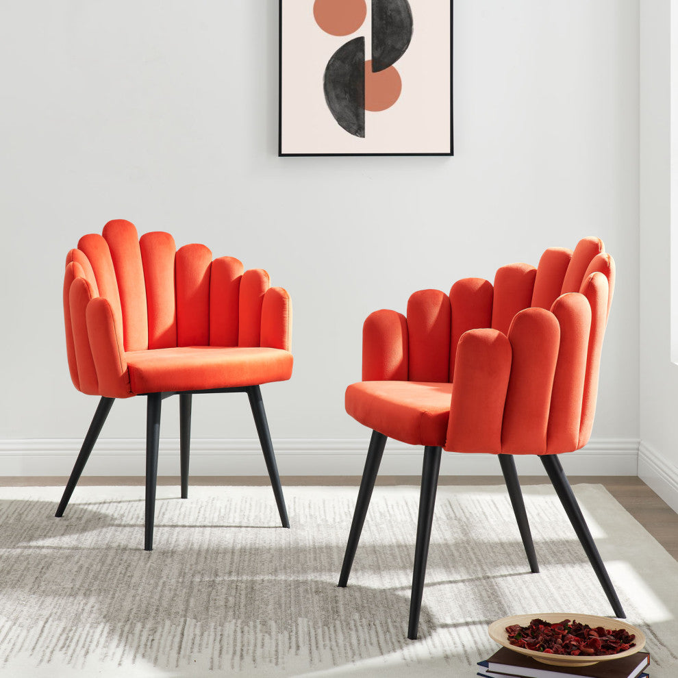 Dining Chair, Set of 2, Orange Black, Velvet, Modern, Cafe Bistro Hospitality