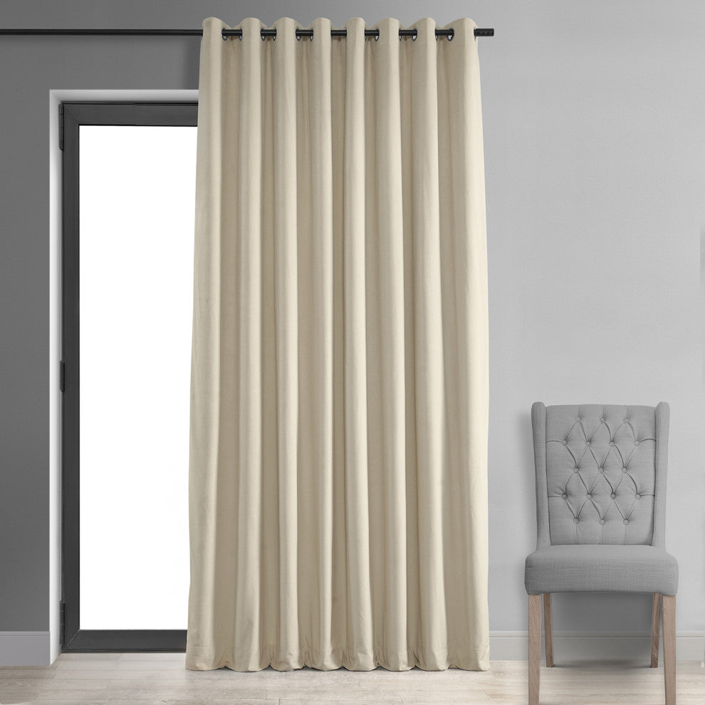 Signature Extra Wide Grommet Blackout Velvet Curtain, Ivory, 100"x84"