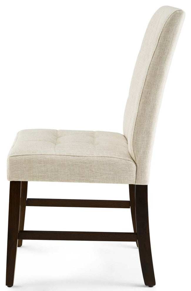 Tufted Side Dining Chair, Set of 2, Fabric, Wood, Beige, Cafe Bistro Restaurant