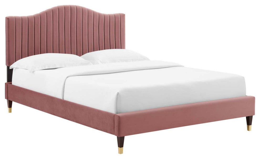 Juniper Channel Tufted Performance Velvet Twin Platform Bed, Dusty Rose