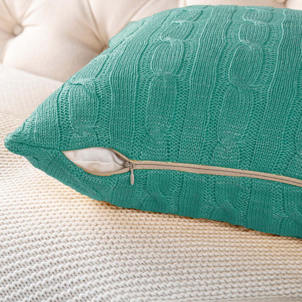 Cable Knit 2 Piece Throw Pillow Shell Set, Blue Turquoise, 2 Piece, 20"x20"