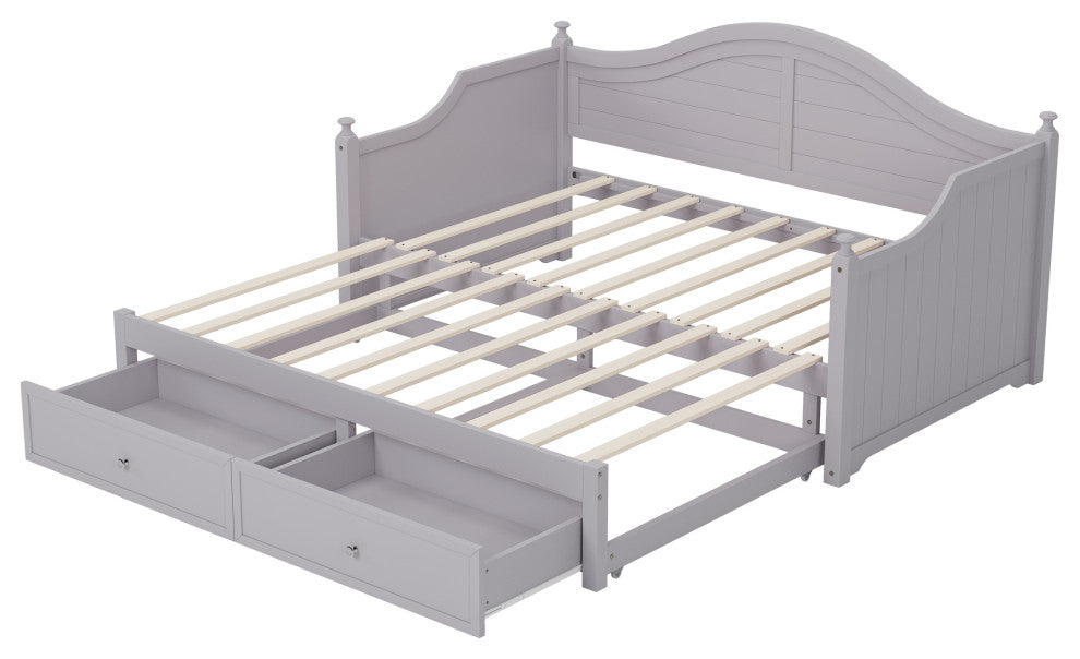 TATEUS Twin Size Wood Daybed with Extended Pop Up Trundle and Storage Drawers