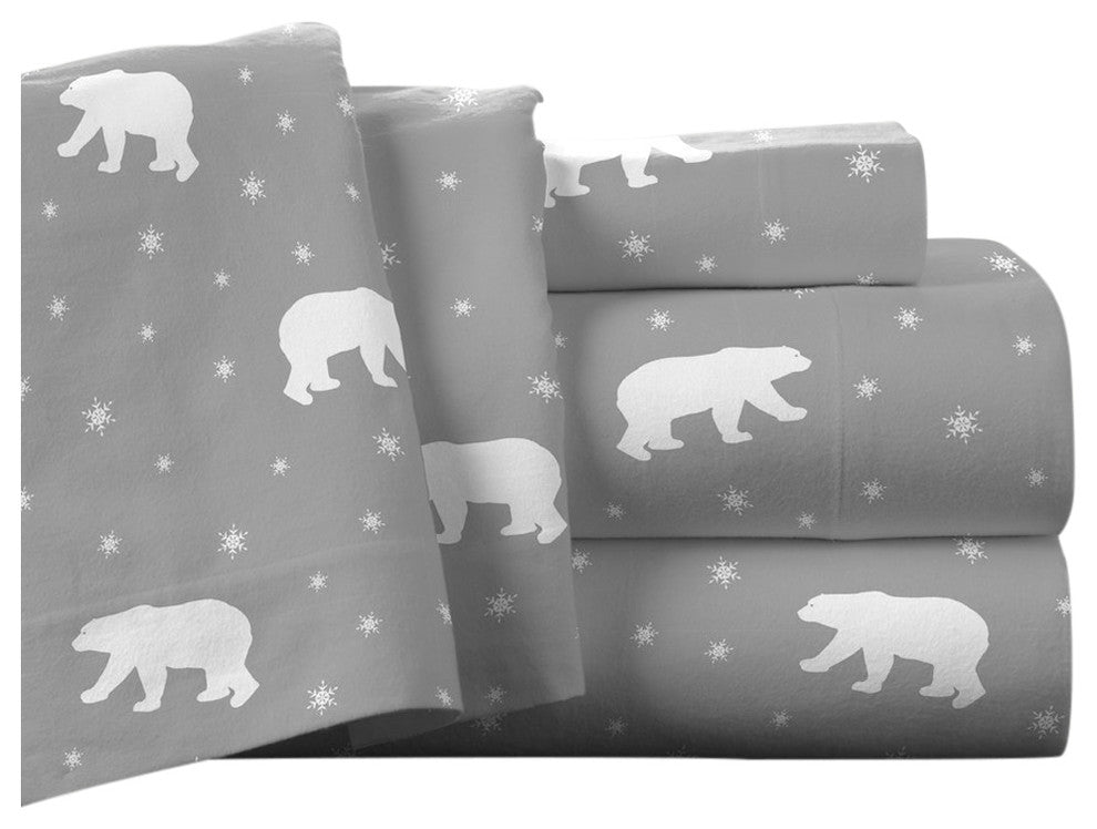 Pointehaven 175 GSM Cotton Flannel Sheet Set, Polar Bear, Twin Xl