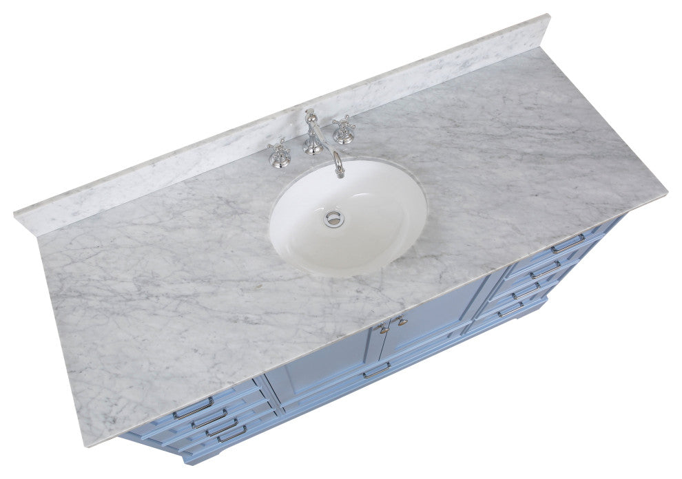 Harper 60" Bathroom Vanity, Powder Blue, Carrara Marble, Single