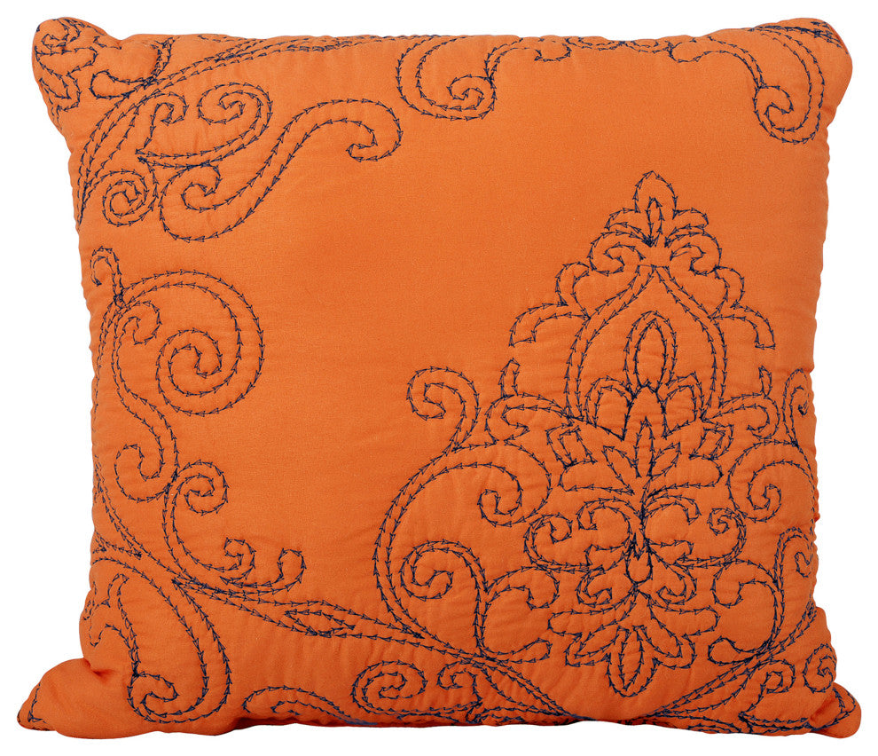 Damask Embroidered Quilted 4 Piece Bed Spread Sets, Nectarine, King