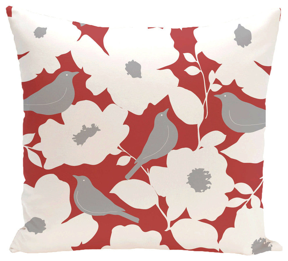 Modfloral, Floral Outdoor Pillow, Coral, 18"x18"