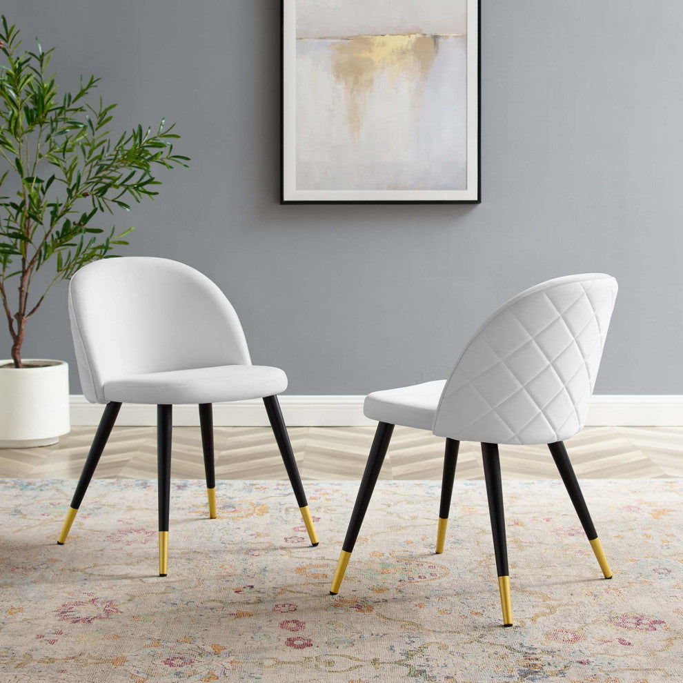 Side Dining Chair, Set of 2, Velvet, White, Cafe Bistro Restaurant Hospitality