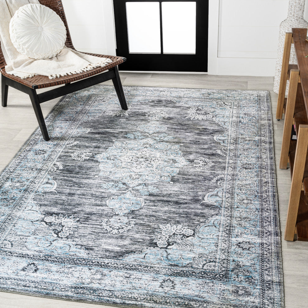 Bausch Distressed Chenille Washable Dark Gray/Blue 5 ft. x 8 ft. Area Rug