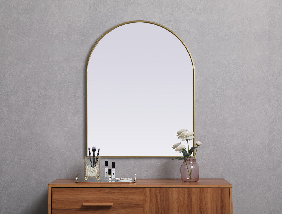 Metal Frame Arch Mirror 33X42 Inch, Brass