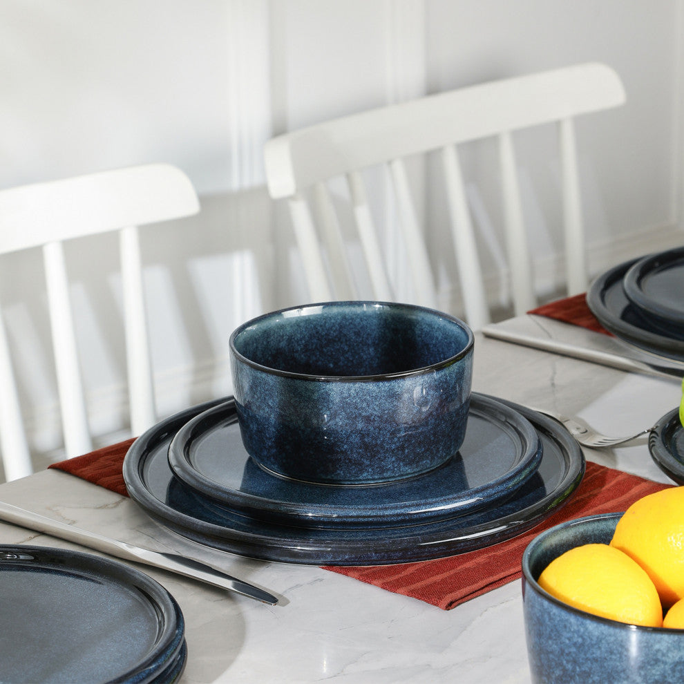 Stone Lain Eden Stoneware 12-Piece Dinnerware Set, Dark Blue