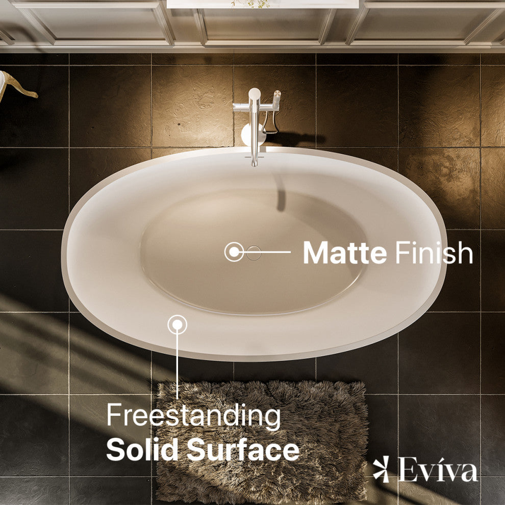 Eviva Cloud 63" Matte White Oval Solid Surface Freestanding Bathtub