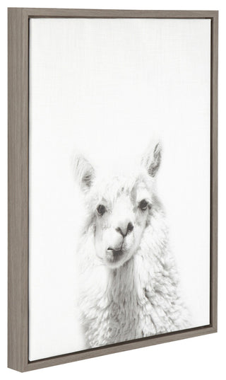 Alpaca Portrait Black and White Framed Canvas Wall Art