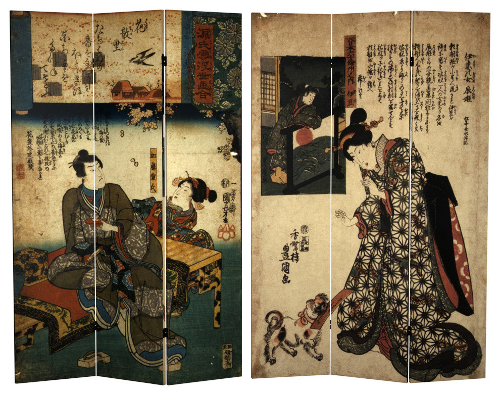 6' Tall Double Sided Japanese Figures Room Divider