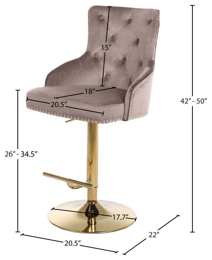 Claude Velvet Upholstered Adjustable Stool, Pink, Gold Base