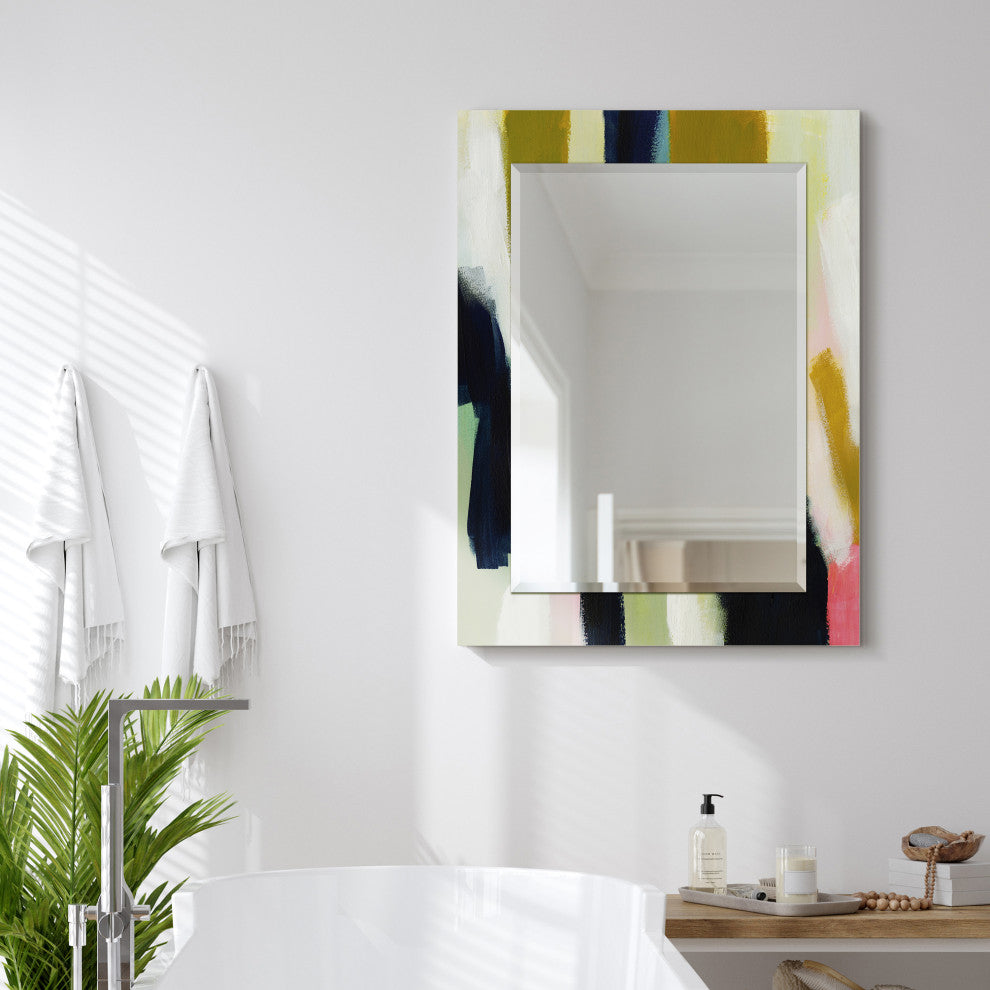 "Sunder" Beveled Mirror on Printed Abstarct Tempered Art Glass, 40x30"