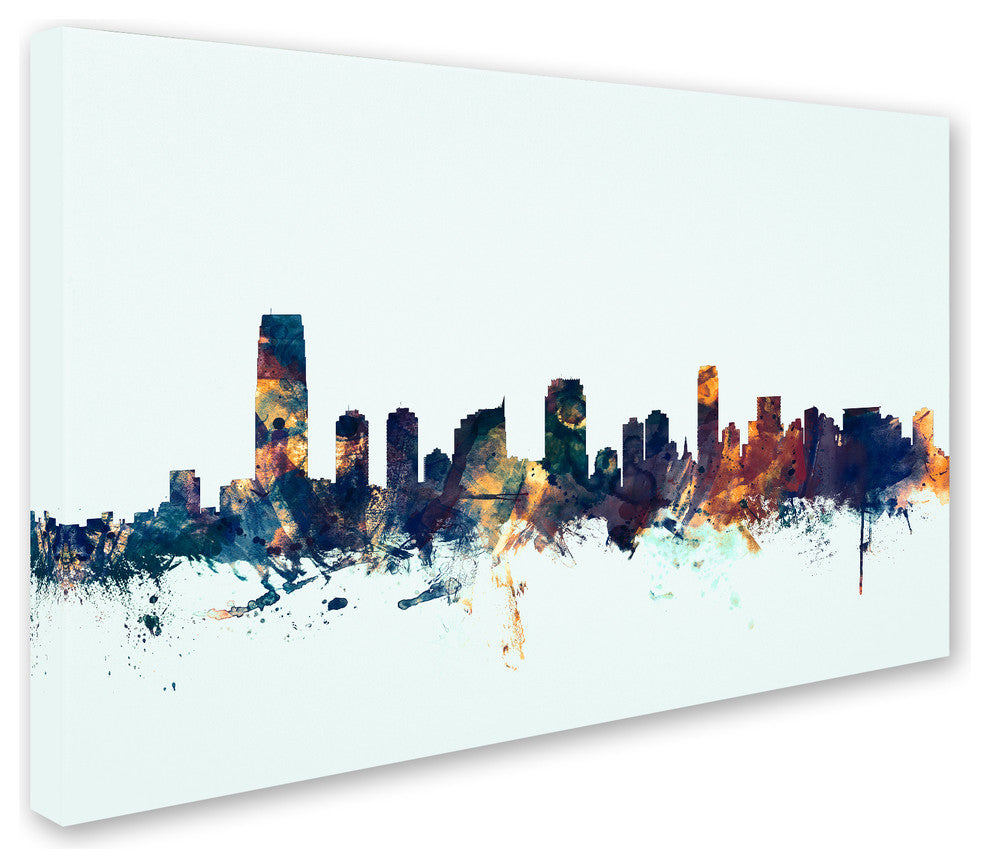 Michael Tompsett ''Jersey City NJ Skyline Blue'' Canvas Art, 16x24