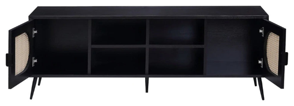 Benzara BM275490 TV Entertainment Center, Front 2 Cabinet, Metal Legs, Black