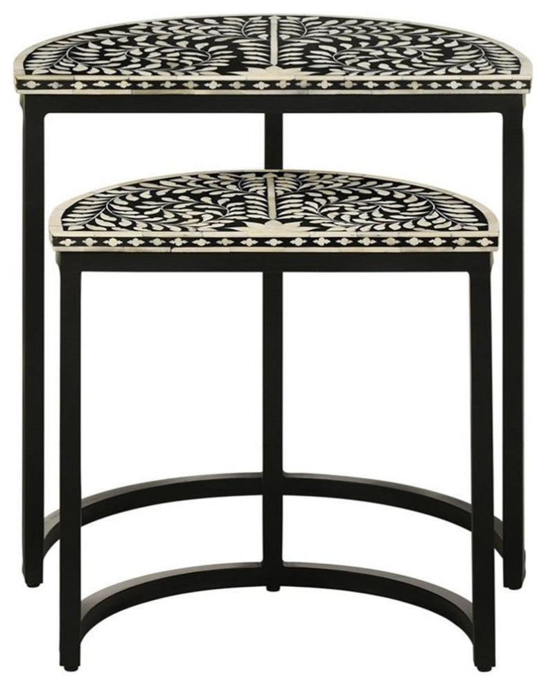 Coaster Zakiya 2-piece Metal Demilune Nesting Table Black and White