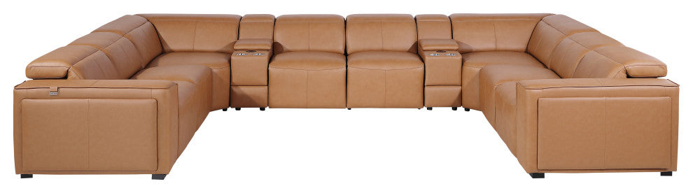 Niccolo Italian Leather 10-Piece U-Shaped 4 Power Reclining Sectional, Cognac
