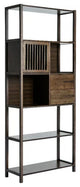Rustic Bookcase, Wooden Construction With Open Cubbies & Drawers, Dark Brown