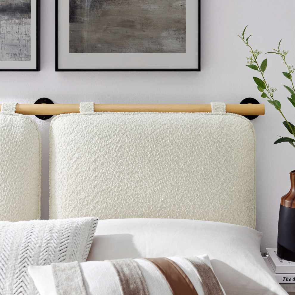 Anela Wall-Mounted Chenille Upholstered Full Headboard, Cream Natural