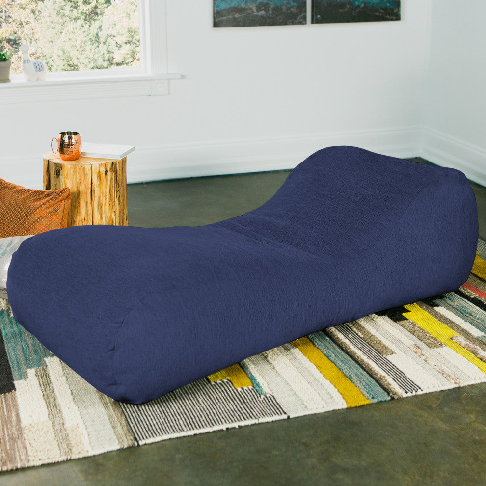Arlo Chaise Lounge Bean Bag Chair, Premium Chenille, Navy Blue