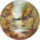 Brown River In Forest, Landscape Painting Round Wall Art, 11"