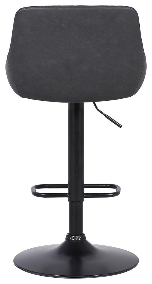 Gray Faux Leather and Black Metal Back Tufted Adjustable Bar Stool