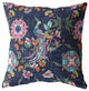 18" Navy Pink Peacock Zippered Suede Throw Pillow