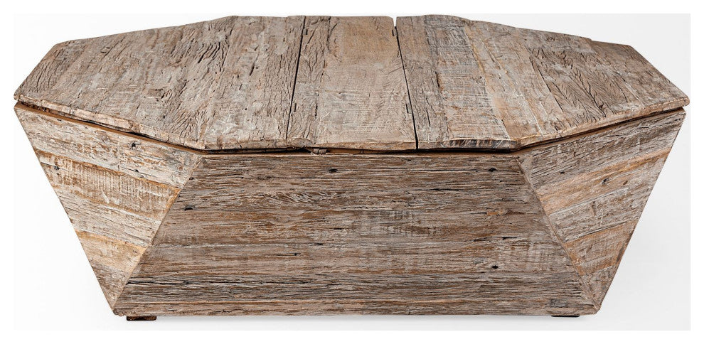 49" Natural Octagon Distressed Lift Top Coffee Table