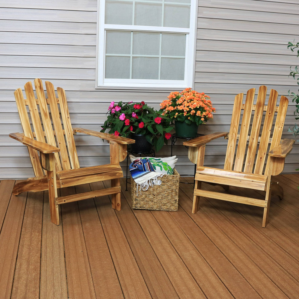 Sunnydaze Rustic Wooden Adirondack Chair With Light Charred, Set of 2