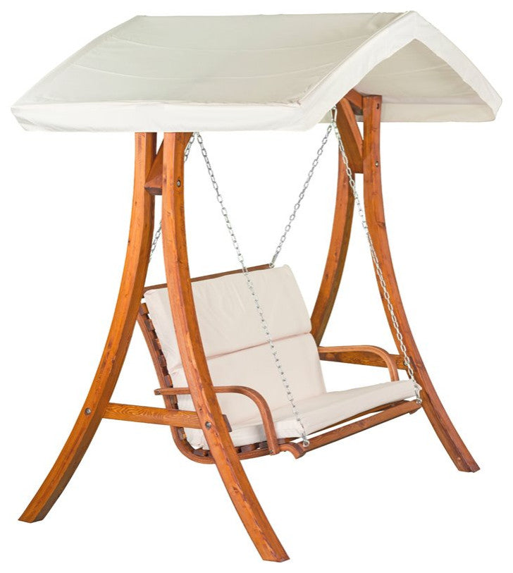 Leisure Season Wood Outdoor Swing Seater with Canopy in Medium Brown