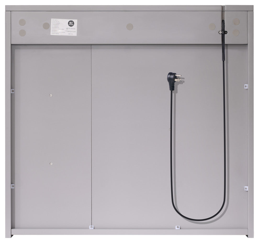 Solid Wood Bathroom Medicine Cabinet With Lights, Defogger, Grey, 30"x28"