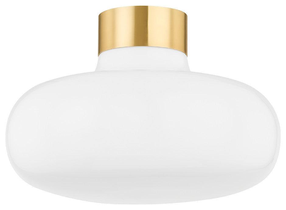 1 Light Flush Mount, Aged Brass