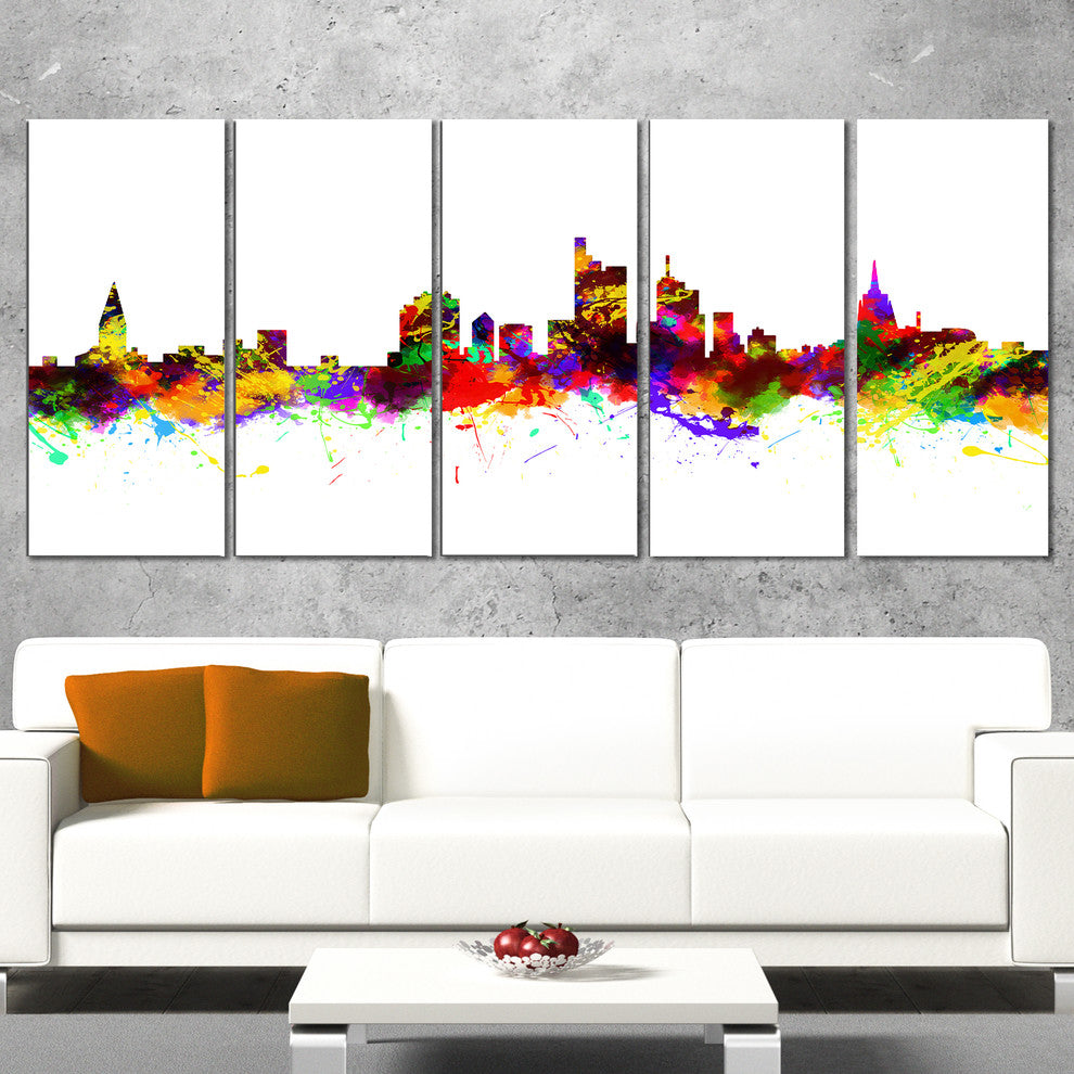 "Frankfurt, Germany" Skyline Cityscape Painting Wall Art, 5 Panels, 60"x28"
