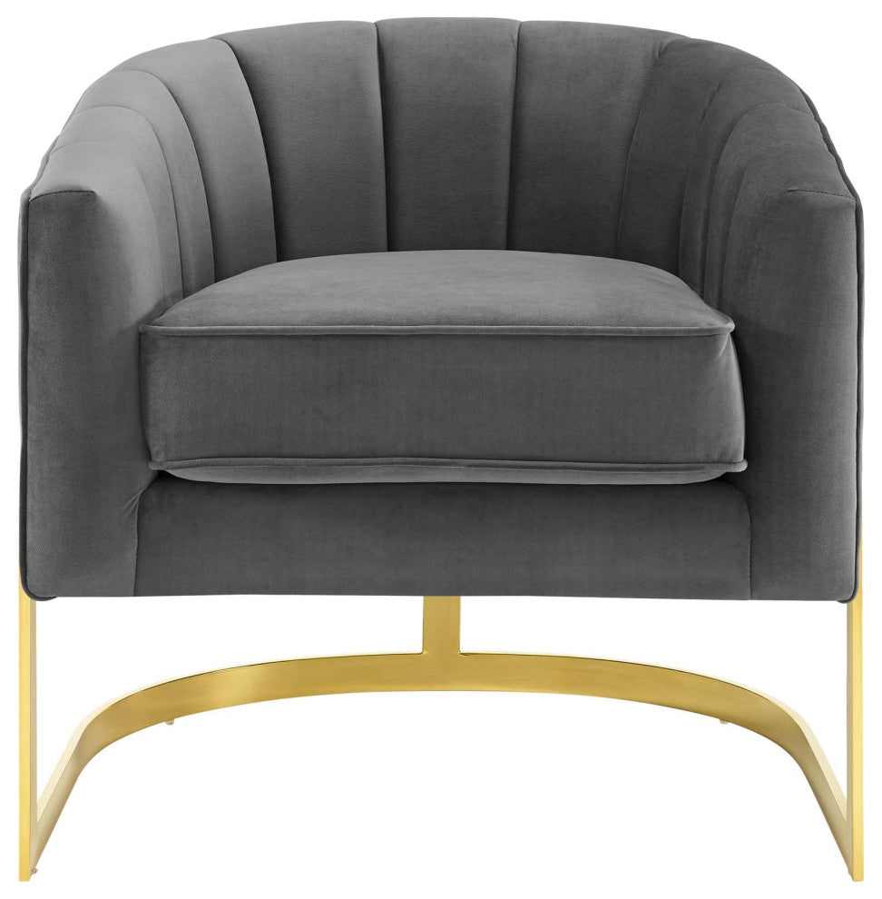 Velvet, Glamour Accent Chair, Luxe Glam Gold Club Chair, Grey