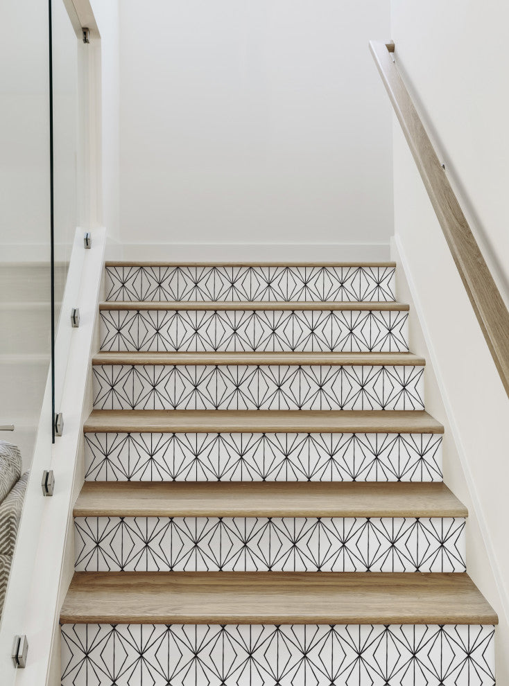Diamond Points Peel and Stick Stair Riser Strips, Black, 48"w X 7"h, 6 Pack