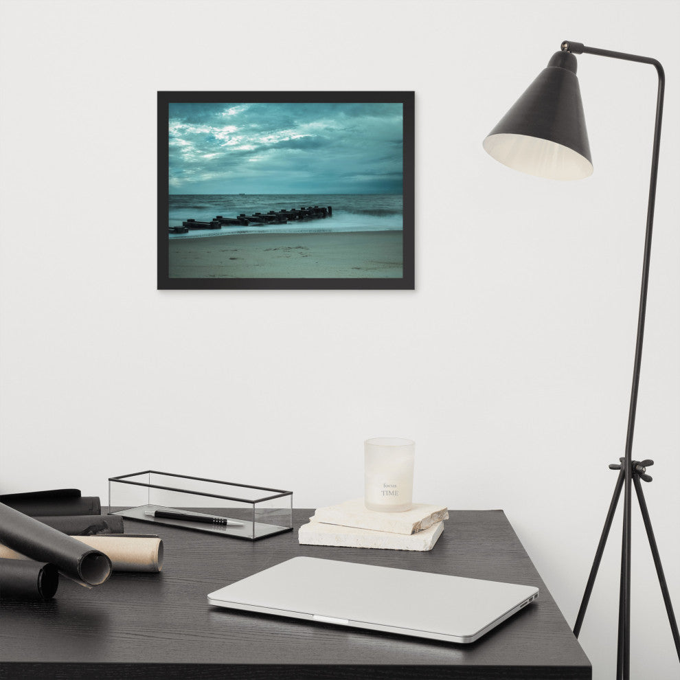 Blue Morning at Rehoboth Coastal Landscape Framed Photo Paper Wall Art Prints, Black, 12" X 16"