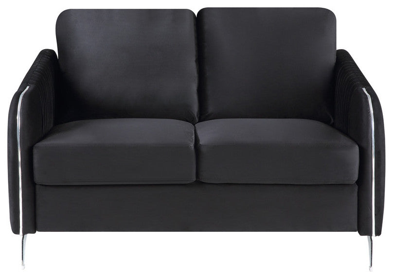 Hathaway Black Velvet Fabric Sofa Loveseat Living Room Set