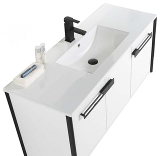 Oakville Wall Mount Bathroom Vanity, White Matte, 48", Black Hardware