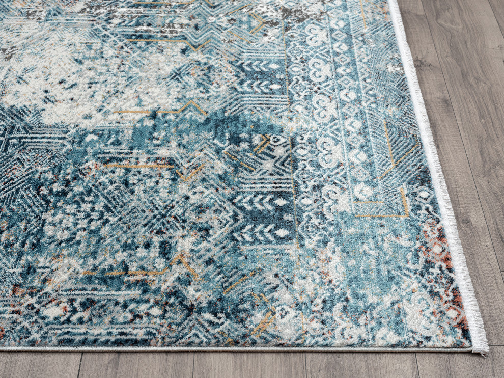 Abani Rugs Azure AZR180A Contemporary Blue and Ivory Abstract Area Rug