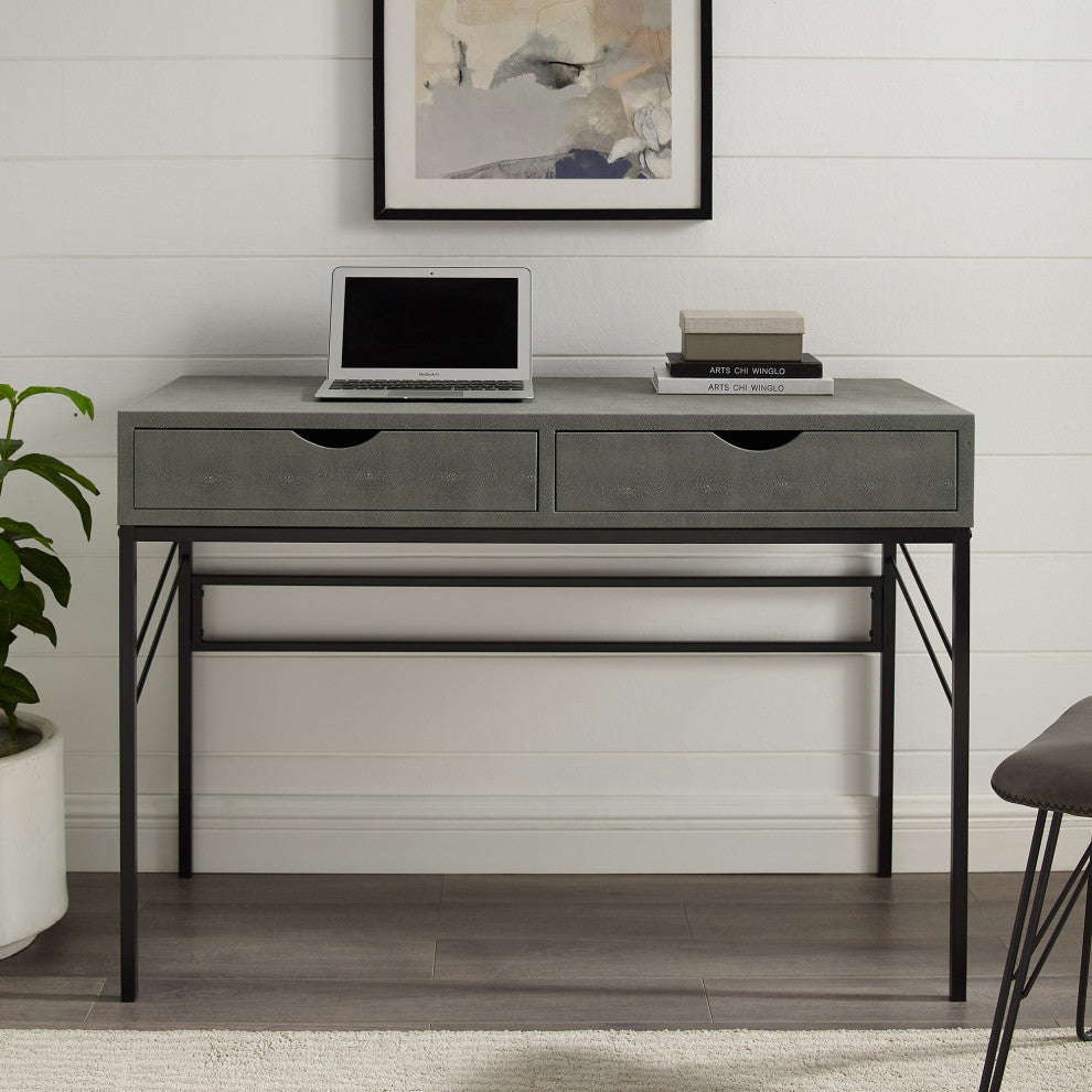 Vetti 44" Faux Shagreen 2 Drawer Desk, Gray