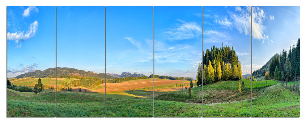 Long Panorama with Little Forest, Landscape Canvas Art Print, 70"x28", 6 Panels