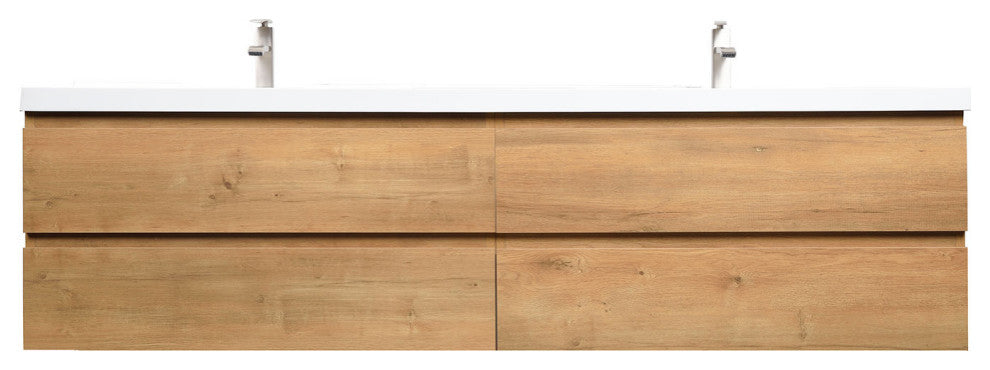 Angela 84" Contemporary Double Wall Mounted Vanity, Natural Oak
