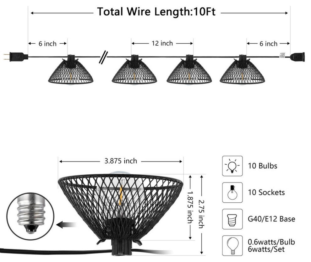 Safavieh Junia Led Outdoor String Lights Black