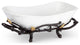 White Stoneware Serving Bowl with Metal Gold Leaf Base with Handles